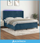 Krevet box spring s madracem LED tamnoplavi 160x200 cm baršun - NOVO