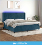 Krevet box spring s madracem LED tamnoplavi 200x200 cm baršun - NOVO