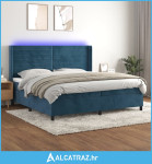 Krevet box spring s madracem LED tamnoplavi 200x200 cm baršun - NOVO