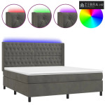 Krevet box spring s madracem LED tamnosivi 160x200 cm baršun - Tamno s