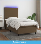 Krevet box spring s madracem LED tamnosmeđi 100x200 cm tkanina - NOVO
