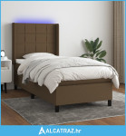 Krevet box spring s madracem LED tamnosmeđi 100x200 cm tkanina - NOVO