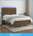 Krevet box spring s madracem LED tamnosmeđi 140x190 cm tkanina - NOVO