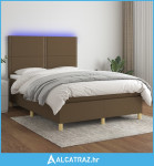 Krevet box spring s madracem LED tamnosmeđi 140x200 cm tkanina - NOVO