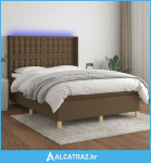 Krevet box spring s madracem LED tamnosmeđi 140x200 cm tkanina - NOVO