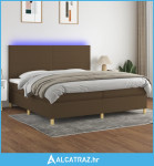 Krevet box spring s madracem LED tamnosmeđi 200x200 cm tkanina - NOVO