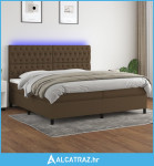 Krevet box spring s madracem LED tamnosmeđi 200x200 cm tkanina - NOVO