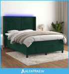Krevet box spring s madracem LED tamnozeleni 140x200 cm baršun - NOVO