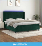 Krevet box spring s madracem LED tamnozeleni 160x200 cm baršun - NOVO