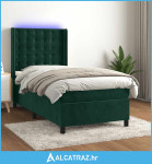 Krevet box spring s madracem LED tamnozeleni 80 x 200 cm baršun - NOVO