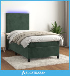 Krevet box spring s madracem LED tamnozeleni 90x190 cm baršun - NOVO