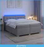 Krevet s box springom, madracem i LED-om Svjetlosiva Tkanina - NOVO