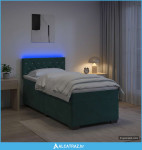 Krevet s box springom, madracem i LED-om Tamnozelena Baršun - NOVO