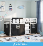 Krevet na kat sa zavjesama bijelo-crni 90 x 200 cm od borovine - NOVO