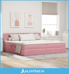 Krevet S LED lampica s uzglavljem Ružičasta 200 x 200 cm Baršun - NOVO