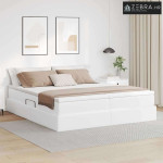 Krevet s madracem i skladištem Bijelo 200 x 200 cm Lažna koža