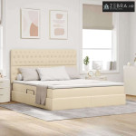 Krevet s madracem i skladištem Krema 180 x 200 cm Poliester