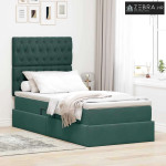 Krevet s madracem i skladištem Tamnozelena 100 x 200 cm Baršun