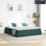 Krevet s madracem i skladištem Tamnozelena 200 x 200 cm Baršun