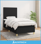 Krevet s oprugama i madracem crni 100 x 200 cm od tkanine - NOVO
