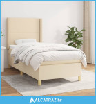 Krevet s oprugama i madracem krem 100 x 200 cm od tkanine - NOVO