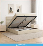 Krevet od pjene s madracem i LED-om Krem 140 x 200 cm Tkanina - NOVO