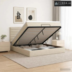 Krevet od pjene s madracem i LED-om Krem 160 x 200 cm Tkanina - Krem 1