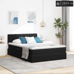 Krevet s prostorom za pohranu s LED-om Crna 140 x 190 cm Baršun