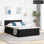 Krevet s prostorom za pohranu s LED-om Crna 140 x 190 cm Baršun