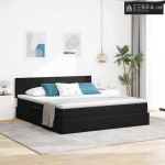 Krevet s prostorom za pohranu s LED-om Crna 160 x 200 cm Baršun