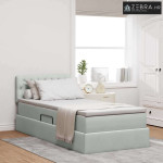 Krevet s prostorom za pohranu s LED-om Svijetlo siva Baršun