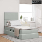 Krevet s prostorom za pohranu s LED-om Svijetlo siva Baršun