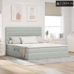 Krevet s prostorom za pohranu s LED-om Svijetlo siva Baršun