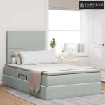 Krevet s prostorom za pohranu s LED-om Svijetlo siva Baršun