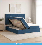 Krevet s od storage s uzglavljem Plava 200 x 200 cm Tkanina - NOVO