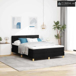 LED Box Spring Krevet s madracem Crna 140 x 200 cm tkanina