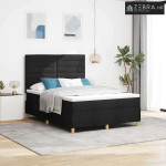 LED Box Spring Krevet s madracem Crna 140 x 200 cm tkanina