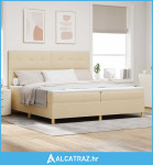 LED Box Spring Krevet s madracem Krema 200 x 200 cm tkanina - NOVO