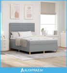 LED Box Spring Krevet Svijetlo siva 140 x 190 cm tkanina - NOVO