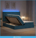 LED krevet za pohranu s madracem Tamno plava 200 x 200 cm - NOVO