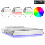 LED Okvir za krevet bijeli 140 x 200 cm od masivnog drva - Bijela 140