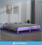 LED okvir za krevet bijeli 160 x 200 cm od masivnog drva - NOVO