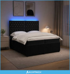LED okvir za krevet s madracem Crna 200 x 200 cm Baršun - NOVO