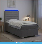 LED okvir za krevet s madracem Svjetlosiva 80 x 200 cm Tkanina - NOVO