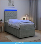 LED okvir za krevet s madracem Svjetlosiva 90 x 200 cm Baršun - NOVO