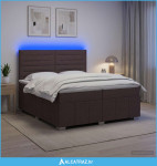 LED okvir za krevet s madracem Tamno smeđa 200 x 200 cm Tkanina - NOVO