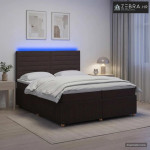 LED okvir za krevet s madracem Tamno smeđa 200 x 200 cm Tkanina - Tamn