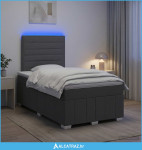LED okvir za krevet s madracem Tamnosiva 120 x 190 cm Tkanina - NOVO
