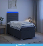 LED okvir za krevet s madracem Tamnosiva 90 x 190 cm Tkanina - NOVO