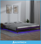 LED okvir za krevet smeđa boja meda 140 x 190 cm masivno drva - NOVO